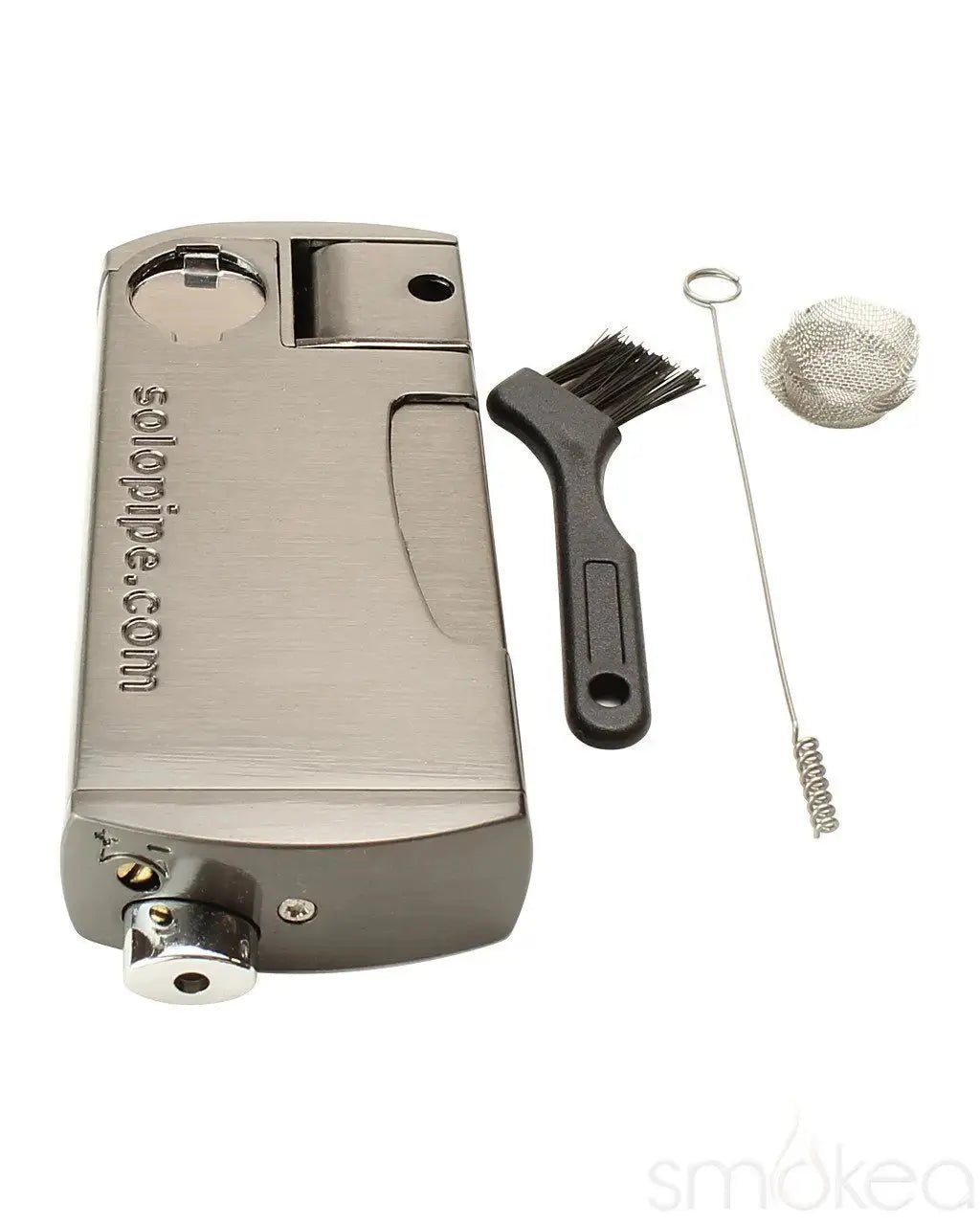 Solopipe self-lighting smoking pipe with built-in lighter and glass bowl