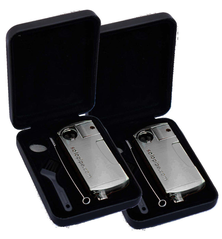 solol(ソルオル)ND ver.Type2 RETRO STRIPE 2-Pack Solopipe Classic Chrome | Refillable Self-Lighting Pipe